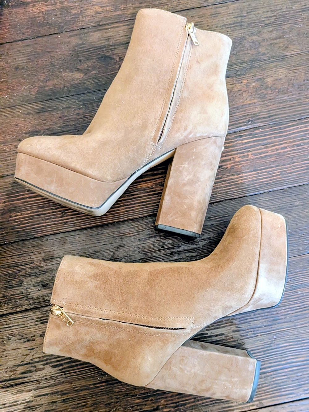 Coach Saddle Brown Suede Platform Block Heel Ankle Booties – Size 6.5 - Picture 4 of 14